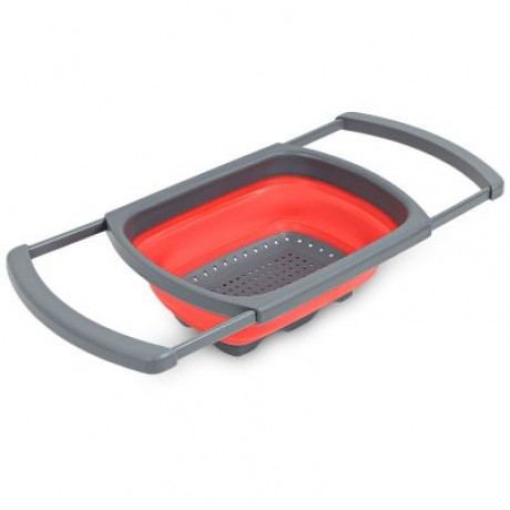 Plastic Rubber Adjustable Foldable Drain Basket (LAVA RED)