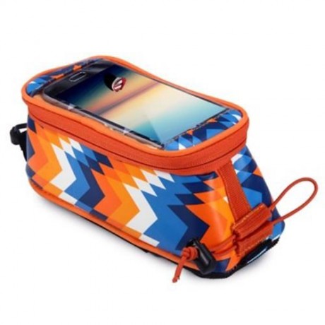 ROSWHEEL 4.8 INCH TOUCH SCREEN BICYCLE FRONT TUBE PHONE BAG HOLDER HANDLEBAR POUCH (ORANGE