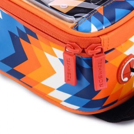 ROSWHEEL 4.8 INCH TOUCH SCREEN BICYCLE FRONT TUBE PHONE BAG HOLDER HANDLEBAR POUCH (ORANGE