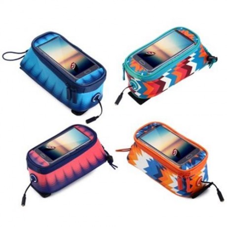 ROSWHEEL 4.8 INCH TOUCH SCREEN BICYCLE FRONT TUBE PHONE BAG HOLDER HANDLEBAR POUCH (DEEP B