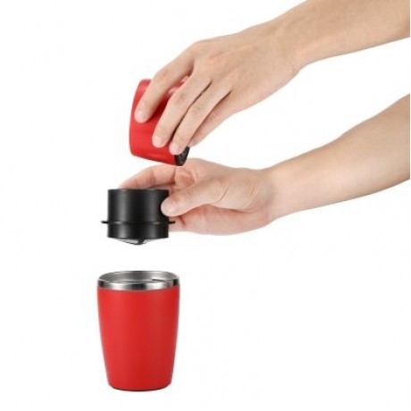 Multifunctional Portable Manual Coffee Maker Grinder Cup for Home Travel  (CHESTNUT RED)