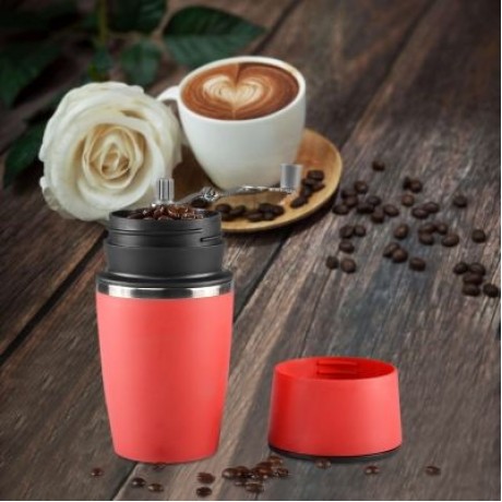 Multifunctional Portable Manual Coffee Maker Grinder Cup for Home Travel  (CHESTNUT RED)