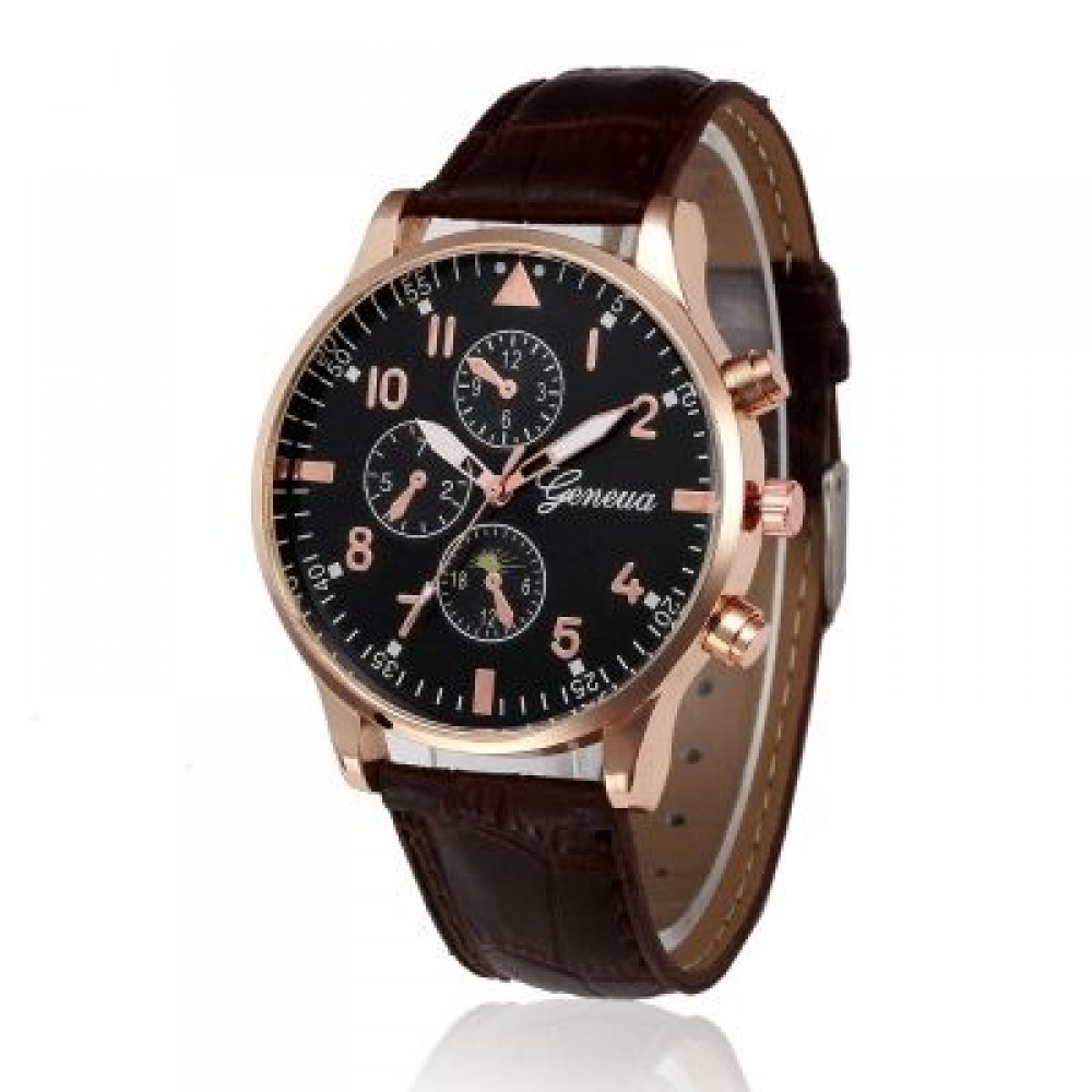 Leather Design Retro Leather Band Luxury Men Business Watch (BROWN)