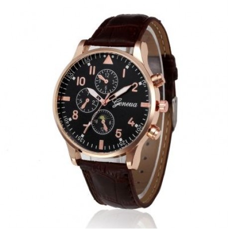 Leather Design Retro Leather Band Luxury Men Business Watch (BROWN)