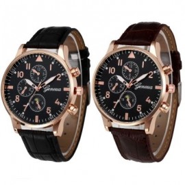 Leather Design Retro Leather Band Luxury Men Business Watch (BROWN)