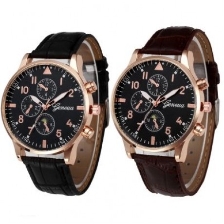 Leather Design Retro Leather Band Luxury Men Business Watch (BROWN)
