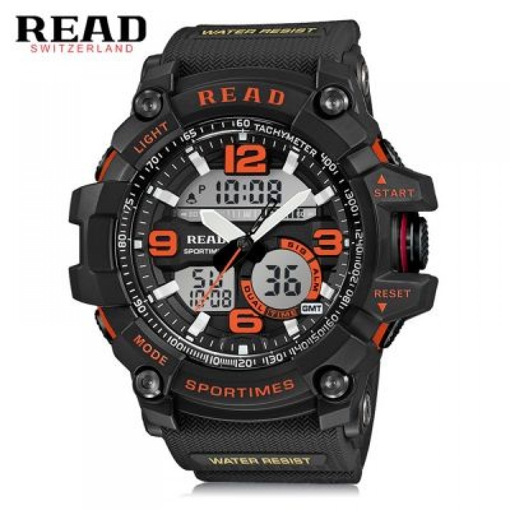 READ R90001 Male Watch Dual Movement Luminous Resin Strap Sports Wristwatch (MULTI-C)