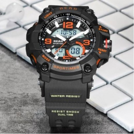 READ R90001 Male Watch Dual Movement Luminous Resin Strap Sports Wristwatch (MULTI-C)