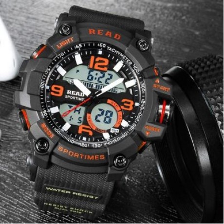 READ R90001 Male Watch Dual Movement Luminous Resin Strap Sports Wristwatch (MULTI-C)