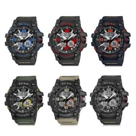 READ R90001 Male Watch Dual Movement Luminous Resin Strap Sports Wristwatch (MULTI-C)