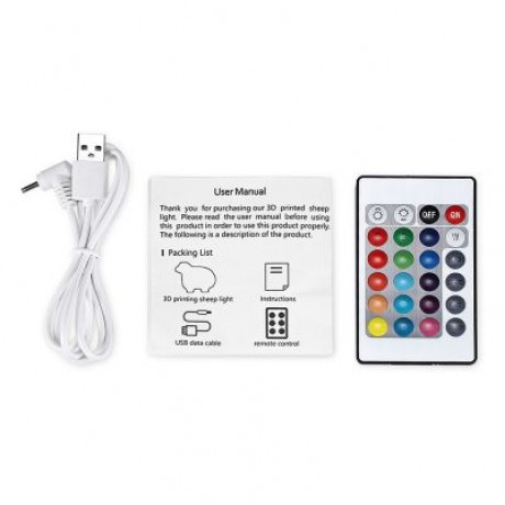 3D Printing Sheep Light Night Lamp Remote Control for Bedroom (WHITE)