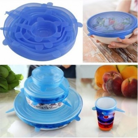 6PCS Universal Silicone Food Wrap Lid-Bowl (BLUE)