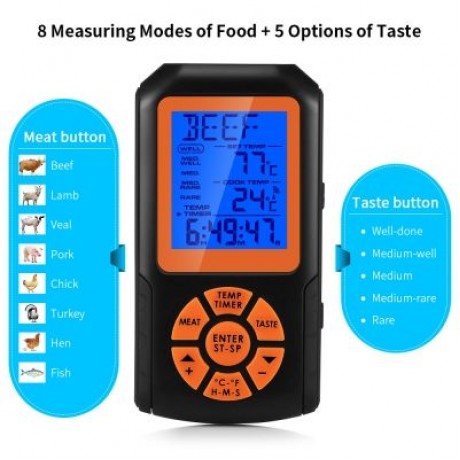 TS - K35 Wireless Food Thermometer Instant-read LCD Screen for Household Use (ORANGE)