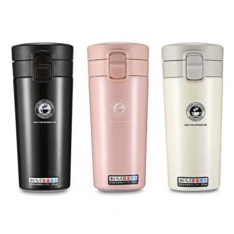 Portable Stainless Steel Student Insulated Vacuum Coffee Bottle 370ml Hand Cup (BLACK)