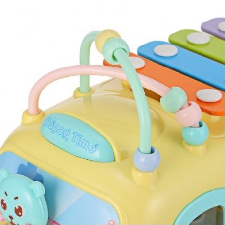1022 - 9 Baby School Bus Toy Music Car with Percussion Piano Matching Blocks (CORN YELLOW)