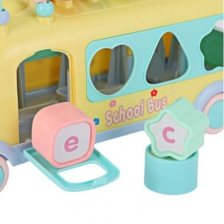 1022 - 9 Baby School Bus Toy Music Car with Percussion Piano Matching Blocks (CORN YELLOW)