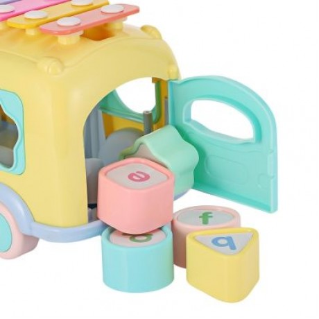 1022 - 9 Baby School Bus Toy Music Car with Percussion Piano Matching Blocks (CORN YELLOW)