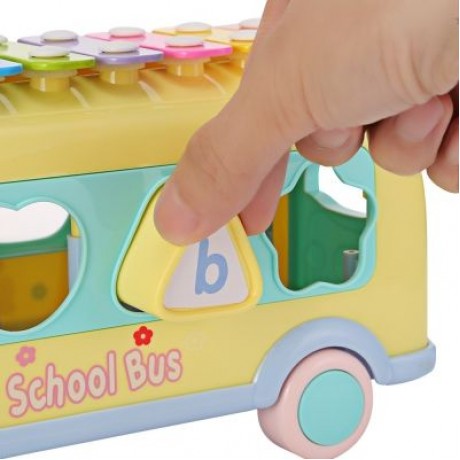 1022 - 9 Baby School Bus Toy Music Car with Percussion Piano Matching Blocks (CORN YELLOW)
