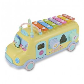 1022 - 9 Baby School Bus Toy Music Car with Percussion Piano Matching Blocks (CORN YELLOW)