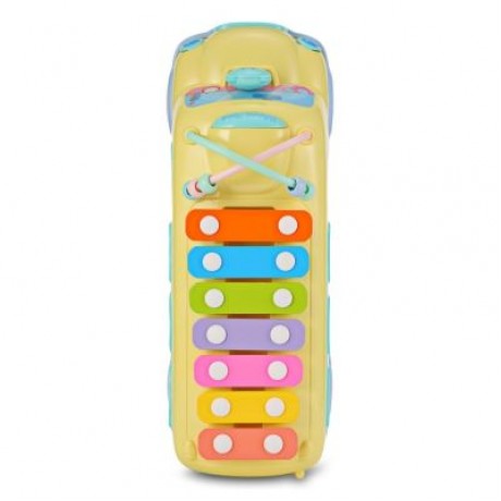 1022 - 9 Baby School Bus Toy Music Car with Percussion Piano Matching Blocks (CORN YELLOW)