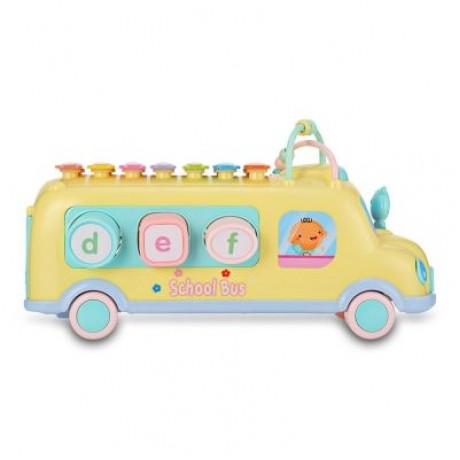 1022 - 9 Baby School Bus Toy Music Car with Percussion Piano Matching Blocks (CORN YELLOW)