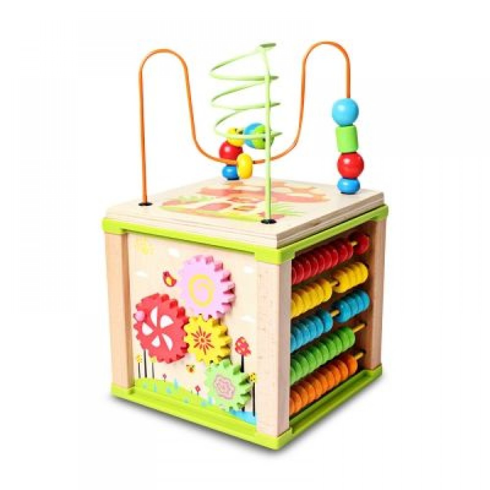 Multifunctional Kids Wooden Learning Bead Maze Activity Cube Educational Toy  (MULTI)