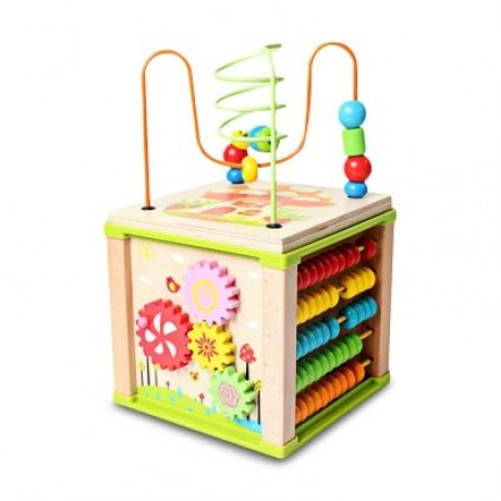 Multifunctional Kids Wooden Learning Bead Maze Activity Cube Educational Toy  (MULTI)