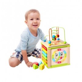 Multifunctional Kids Wooden Learning Bead Maze Activity Cube Educational Toy  (MULTI)