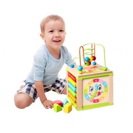 Multifunctional Kids Wooden Learning Bead Maze Activity Cube Educational Toy  (MULTI)