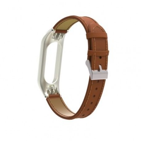 Genuine Leather Bracelet For Xiaomi Mi Band 3 Strap Watch (BROWN)
