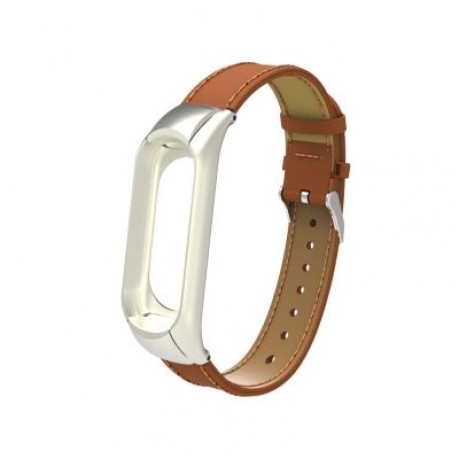Genuine Leather Bracelet For Xiaomi Mi Band 3 Strap Watch (BROWN)