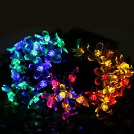 CHRISTMAS TREE DECORS 7M 50 LED SOLAR STRING LIGHT PEACH BLOSSOM SHAPE LAMP XMAS TREE ORNA