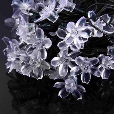 CHRISTMAS TREE DECORS 7M 50 LED SOLAR STRING LIGHT PEACH BLOSSOM SHAPE LAMP XMAS TREE ORNA