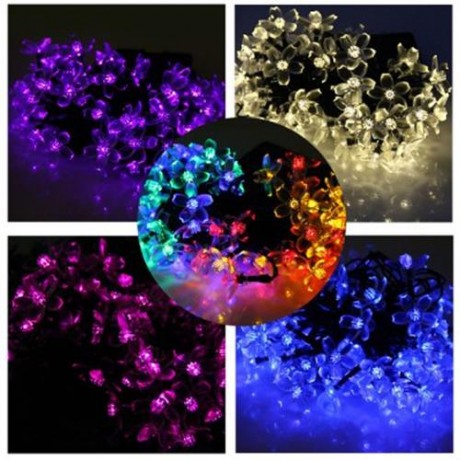 CHRISTMAS TREE DECORS 7M 50 LED SOLAR STRING LIGHT PEACH BLOSSOM SHAPE LAMP XMAS TREE ORNA