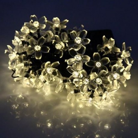 CHRISTMAS TREE DECORS 7M 50 LED SOLAR STRING LIGHT PEACH BLOSSOM SHAPE LAMP XMAS TREE ORNA