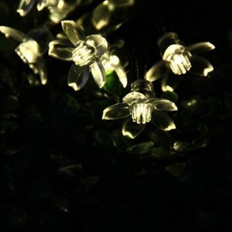 CHRISTMAS TREE DECORS 7M 50 LED SOLAR STRING LIGHT PEACH BLOSSOM SHAPE LAMP XMAS TREE ORNA