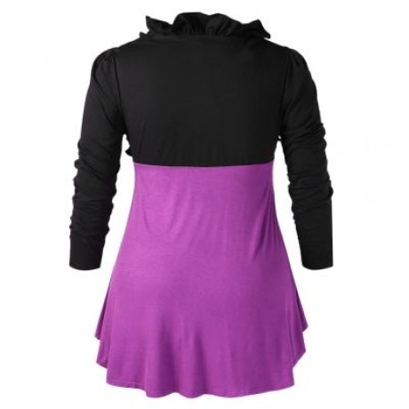 Plus Size Two Tone Lace Up Ruffle T-shirt (HELIOTROPE PURPLE)