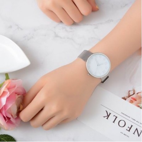 Lvpai P400 Women Quartz Wrist Watch Mesh Alloy Band Analog (WHITE)