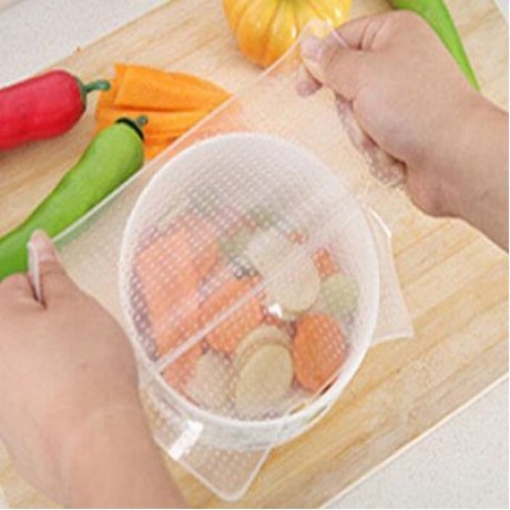 4 Sets of Silicone Food Cling Film Sealed Universal Bowl Cover OPP Bag Packaging (WHITE)