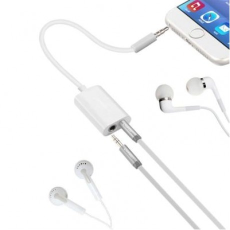 3.5mm Double Jack Splitter Audio Share Music Cable Adapter for Earphones (WHITE)