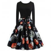 Plus Size Ghost Print Halloween Dress (BLACK)
