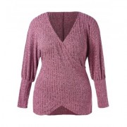 Plus Size Puff Sleeve Plunge Sweater (TULIP PINK)