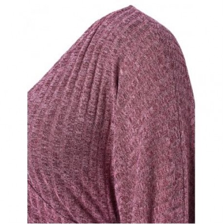 Plus Size Puff Sleeve Plunge Sweater (TULIP PINK)
