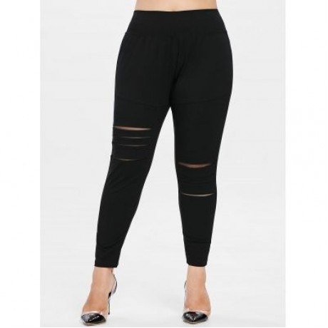 Plus Size Ripped Elastic Waist Leggings (BLACK)