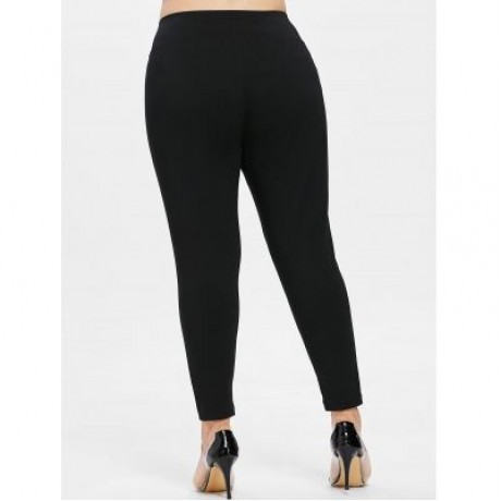 Plus Size Ripped Elastic Waist Leggings (BLACK)