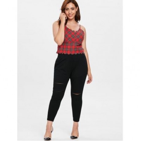 Plus Size Ripped Elastic Waist Leggings (BLACK)