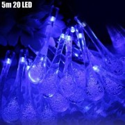 CHRISTMAS TREE DECORS 5M 20 LED SOLAR STRING LIGHT WATER DROP SHAPE LAMP XMAS TREE ORNAMEN