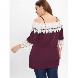 Plus Size Lace Panel Spaghetti Strap T-shirt  (PURPLE)
