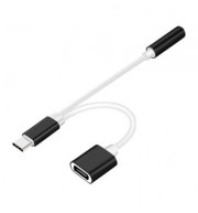 2 in 1 USB C Type C to 3.5mm Headphone Audio Aux Jack / Charge Adapter Cable (BLACK)