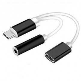 2 in 1 USB C Type C to 3.5mm Headphone Audio Aux Jack / Charge Adapter Cable (BLACK)